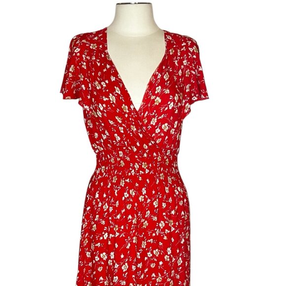 Kindred red floral wrap top flutter sleeve maxi dress size S - Picture 4 of 13